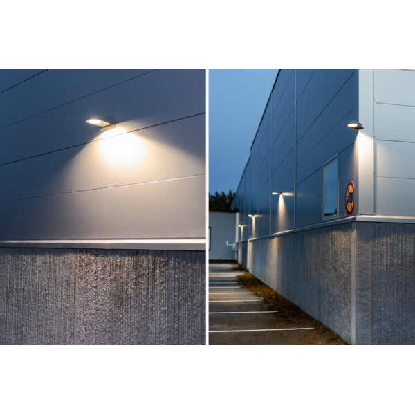 Europaljus - Två bilder på Sharp Wall Antracite 3/4K 31W 2950lm med lampor på sidan av den.
